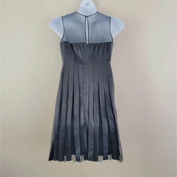 ADRIANNA PAPELL Size 12P Blue Gray Metallic Pleated Formal Party Cocktail Dress - Picture 6 of 9